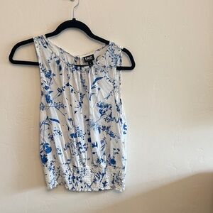 INC International Concepts Women's Floral Blouse in Blue and White